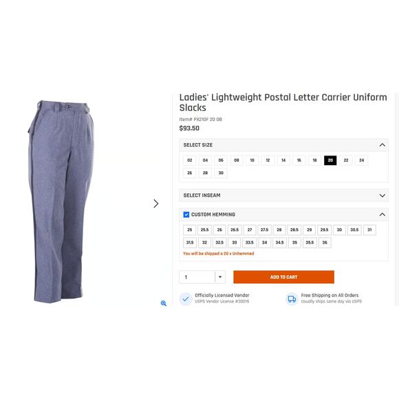 Ladies' Lightweight Postal Letter Carrier Uniform Slacks, Size 18, 28 inseam - Picture 8 of 9